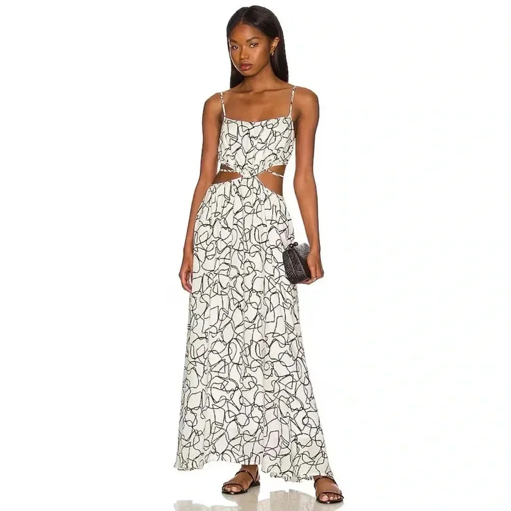 ASTR the Label Sanger Maxi Dress White Black Sketch Revolve XS